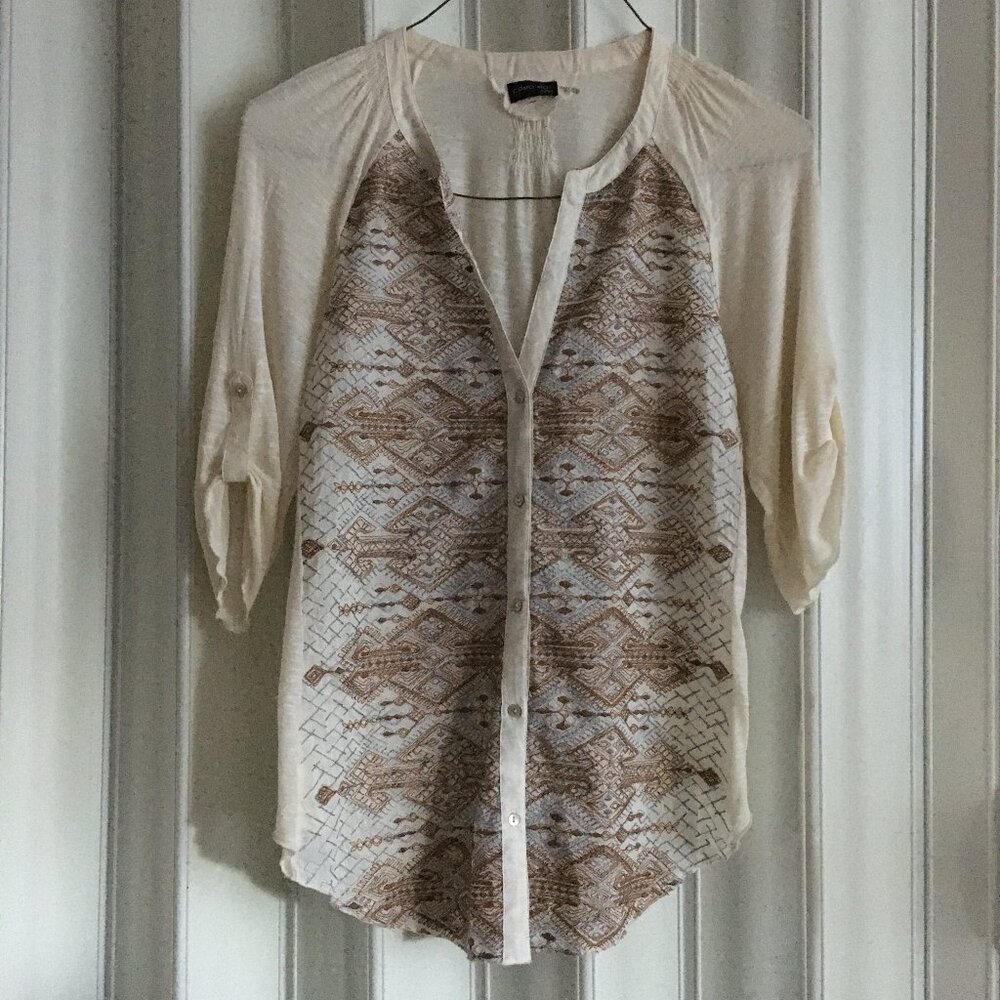 Como No? Silk & Cotton Blend Embroidered Boho Tunic Top M